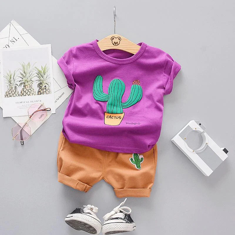 2 Piece Toddler Boys Cactus Pattern T-Shirt and Shorts