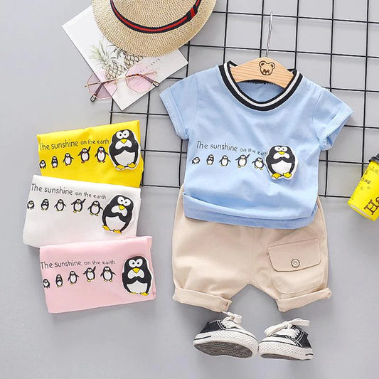 2 Piece Toddler Boys Penguin Pattern T-Shirt and Shorts