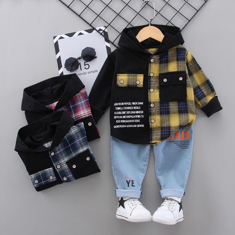 2 Piece Toddler Boys Plaid Hoodie and Jeans