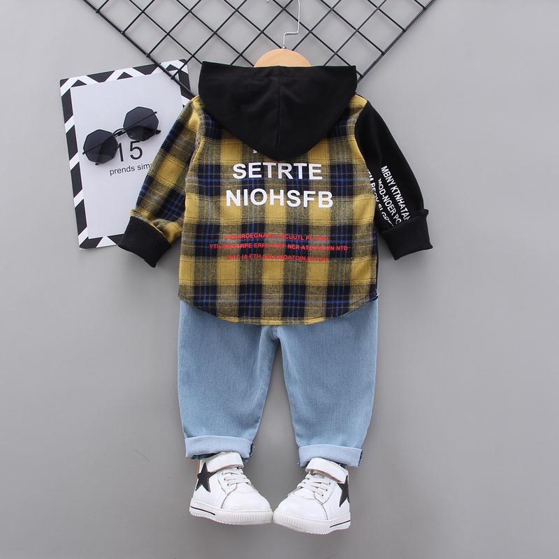 2 Piece Toddler Boys Plaid Hoodie and Jeans