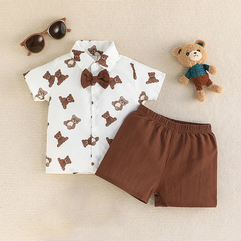 Baby Boy Teddy Button Up and Shorts Set