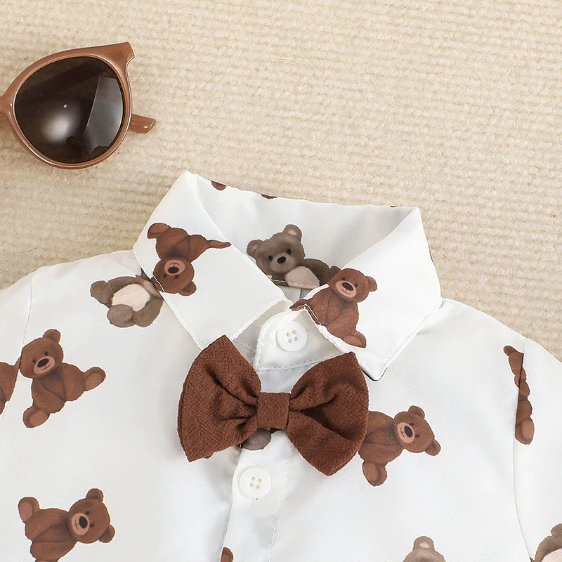 Baby Boy Teddy Button Up and Shorts Set