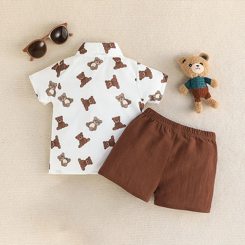 Baby Boy Teddy Button Up and Shorts Set