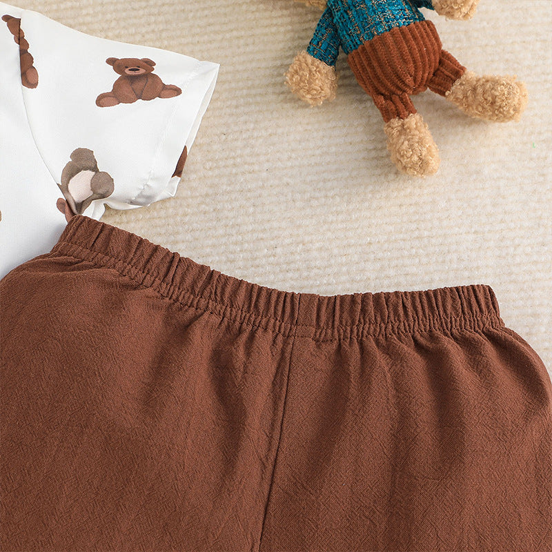 Baby Boy Teddy Button Up and Shorts Set