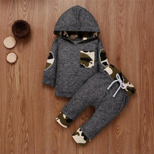 Baby Boys Camo Hoodie Long Sleeve Top and Pants Suit