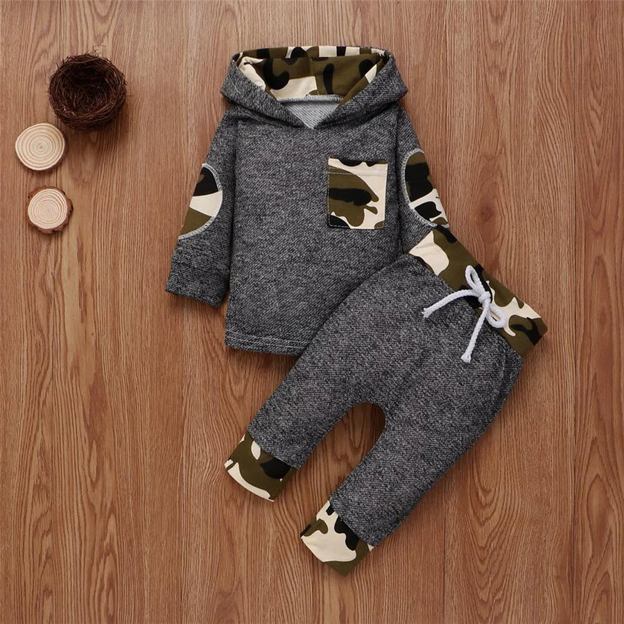 Baby Boys Camo Hoodie Long Sleeve Top and Pants Suit