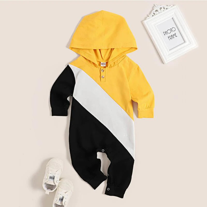 Baby Boys Colored Stripe Hooded Jumpsuit