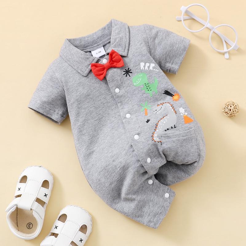 Baby Boys Dinosaur Pattern Bow Jumpsuit