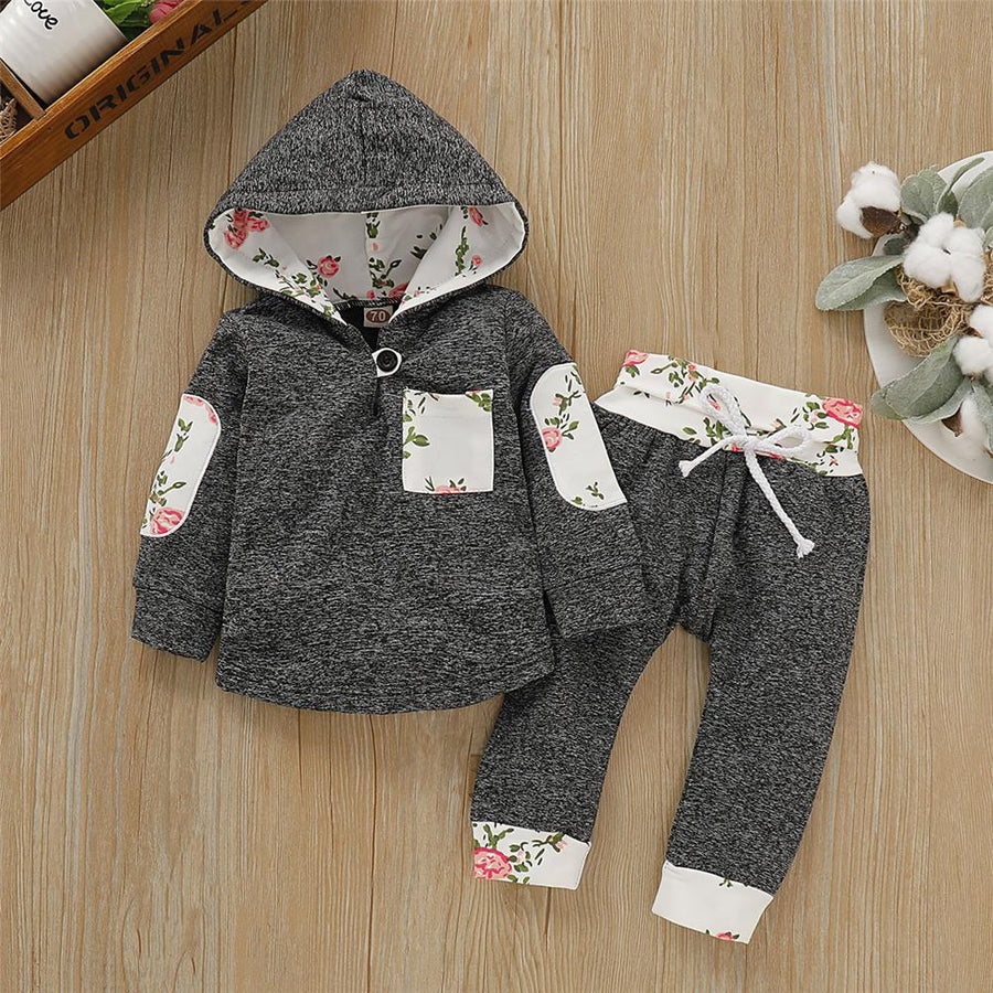 Baby Boys Flower Print Hoodie Long Sleeve Top and Pants