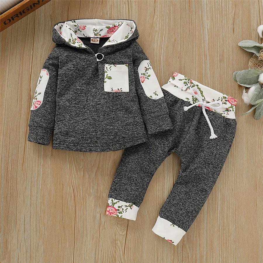 Baby Boys Flower Print Hoodie Long Sleeve Top and Pants