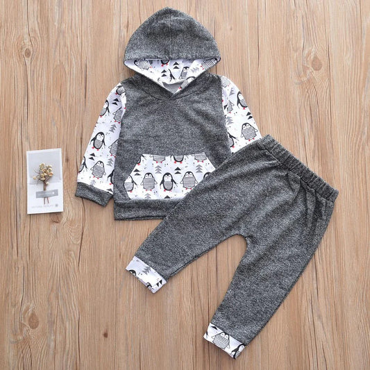 Baby Boys Hooded Penguin Print Top and Pants