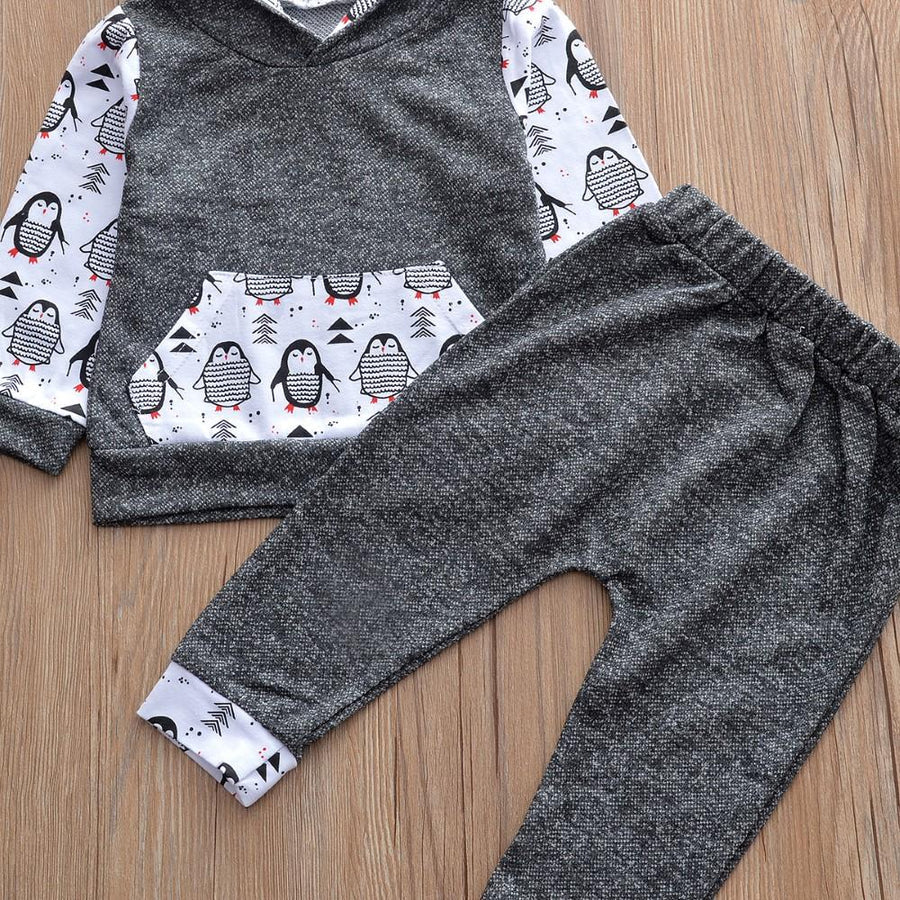 Baby Boys Hooded Penguin Print Top and Pants