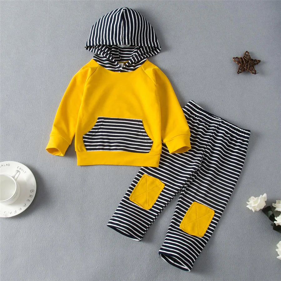 Baby Boys Hooded Striped Long Sleeve Top and Pant Suit