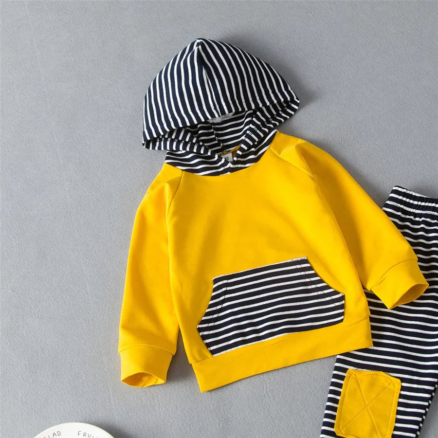 Baby Boys Hooded Striped Long Sleeve Top and Pant Suit