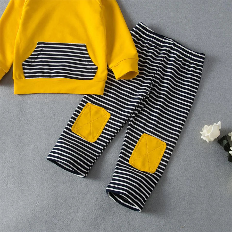 Baby Boys Hooded Striped Long Sleeve Top and Pant Suit