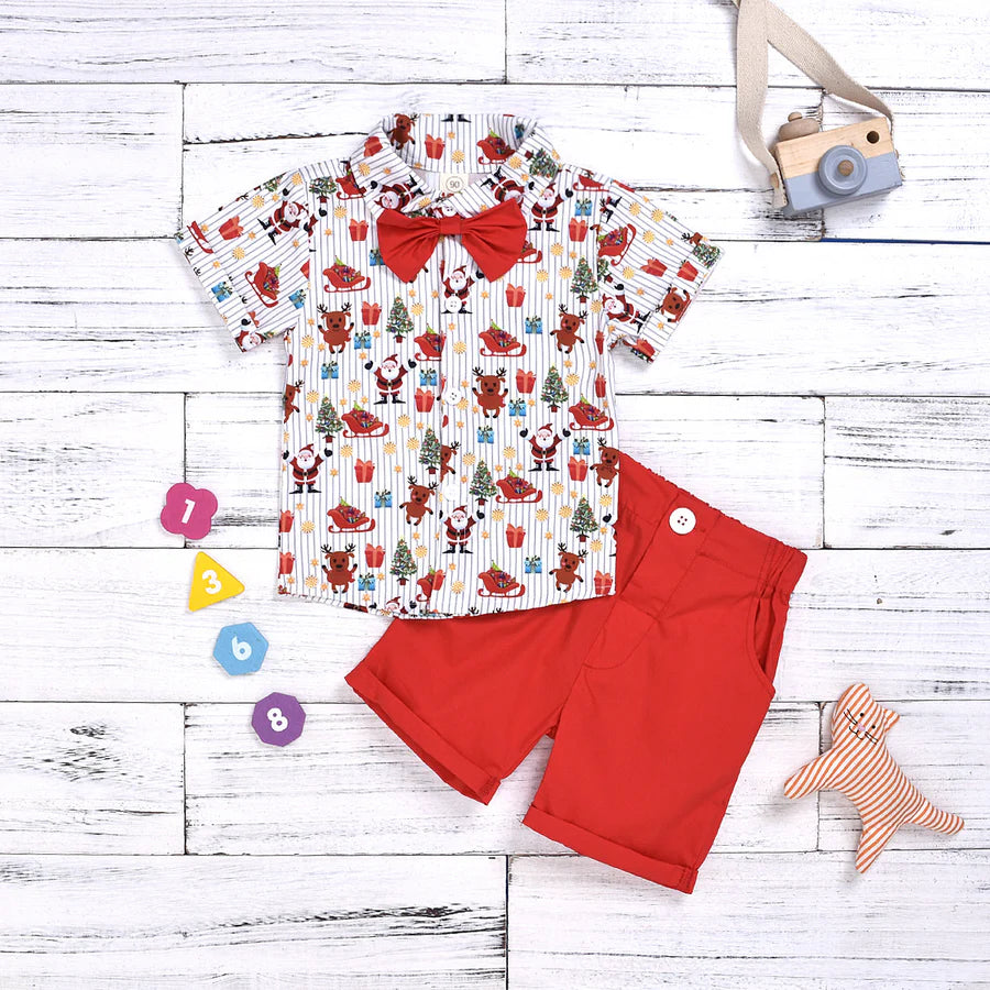 Baby Boys Lapel Gentleman Shirt with Bow and Shorts