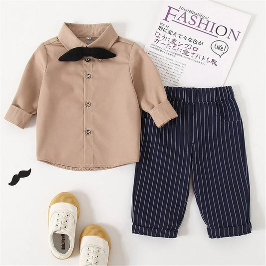 Baby Boys Long Sleeve Button-Up Shirt and Striped Pants