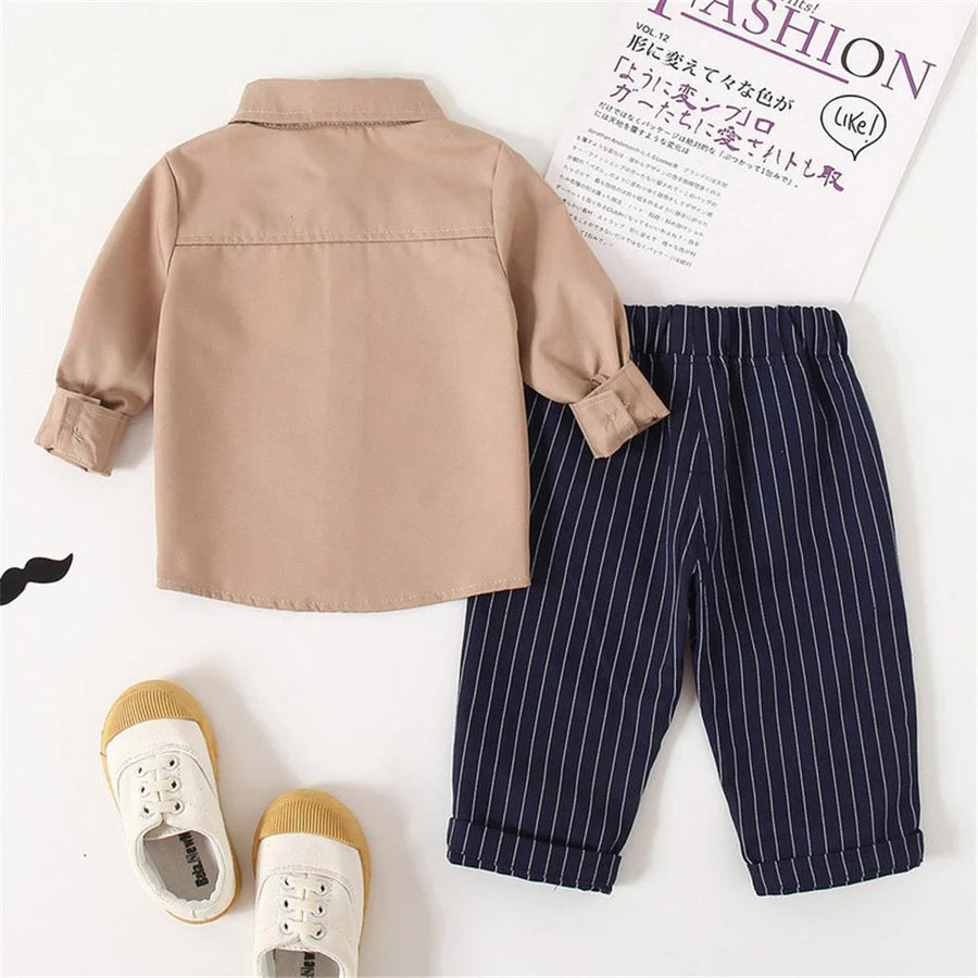 Baby Boys Long Sleeve Button-Up Shirt and Striped Pants