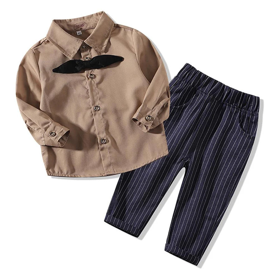 Baby Boys Long Sleeve Button-Up Shirt and Striped Pants