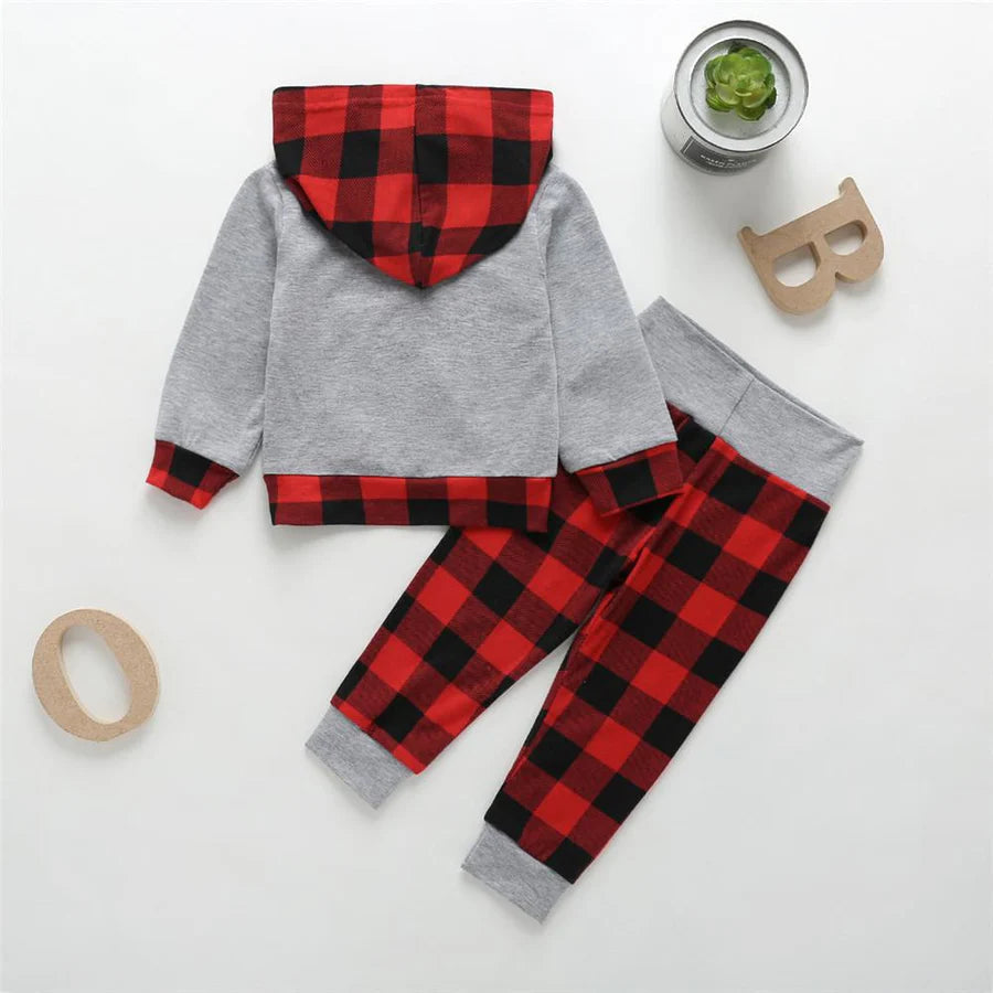 Baby Boys Long Sleeve Plaid Hoodie and Pants Suit