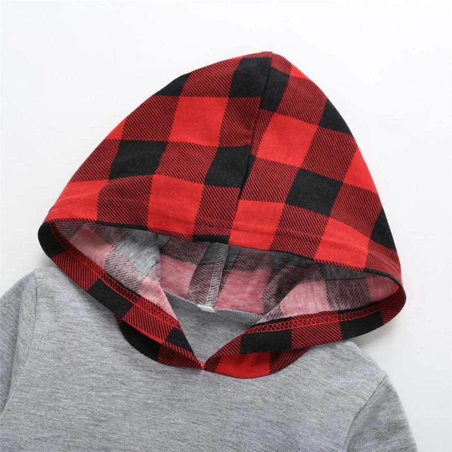 Baby Boys Long Sleeve Plaid Hoodie and Pants Suit