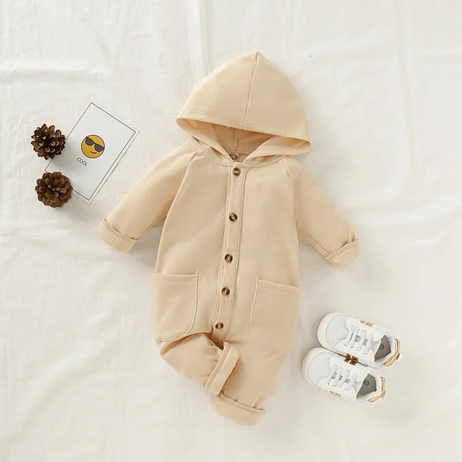 Baby Boys Long Sleeve Solid Hooded Casual Romper