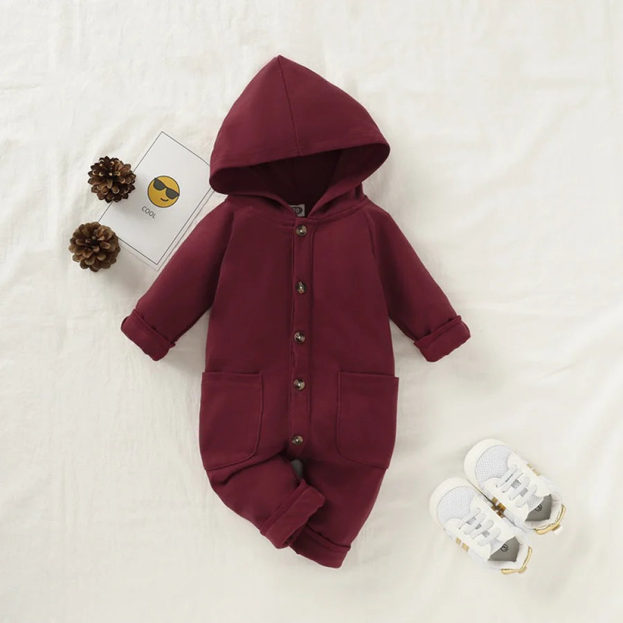 Baby Boys Long Sleeve Solid Hooded Casual Romper