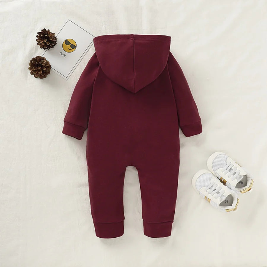 Baby Boys Long Sleeve Solid Hooded Casual Romper