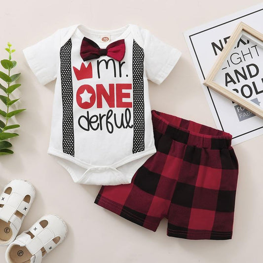 Baby Boys MrWonderful Romper and Plaid Shorts