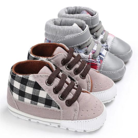 Baby Boys Plaid Lace Up Stylish Sneakers