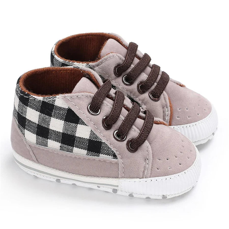 Baby Boys Plaid Lace Up Stylish Sneakers