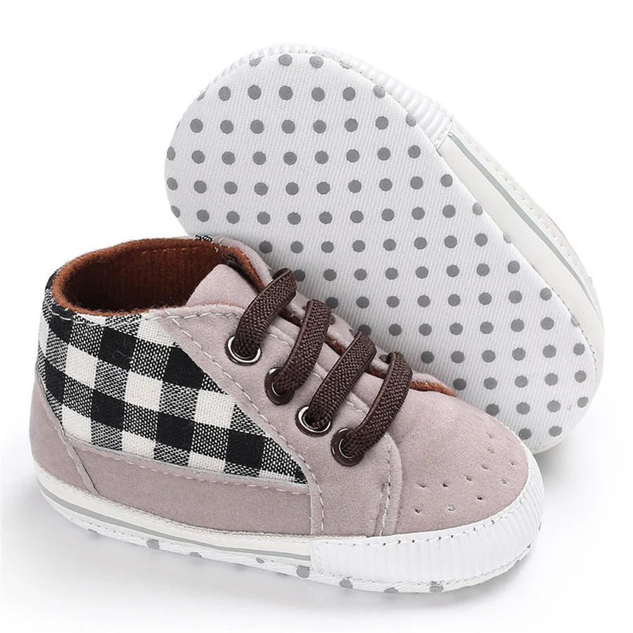 Baby Boys Plaid Lace Up Stylish Sneakers