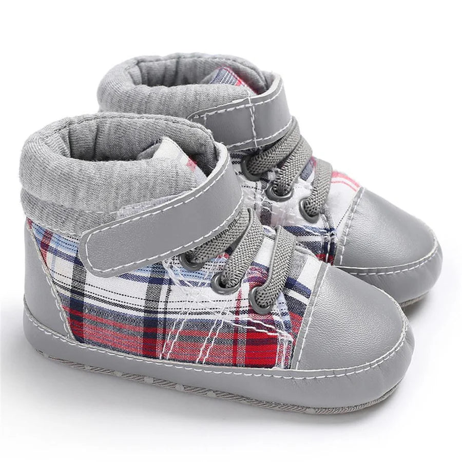 Baby Boys Plaid Lace Up Stylish Sneakers