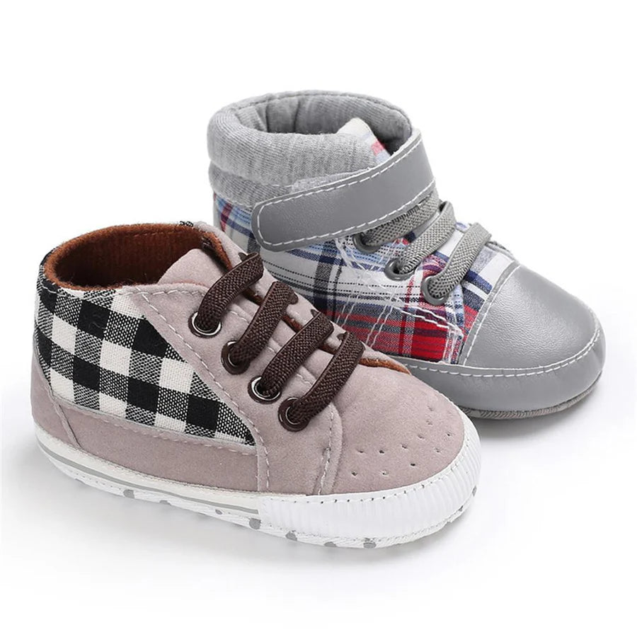 Baby Boys Plaid Lace Up Stylish Sneakers