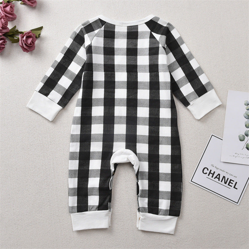 Baby Boys Plaid Print Deer Christmas Long-Sleeved Jumpsuit