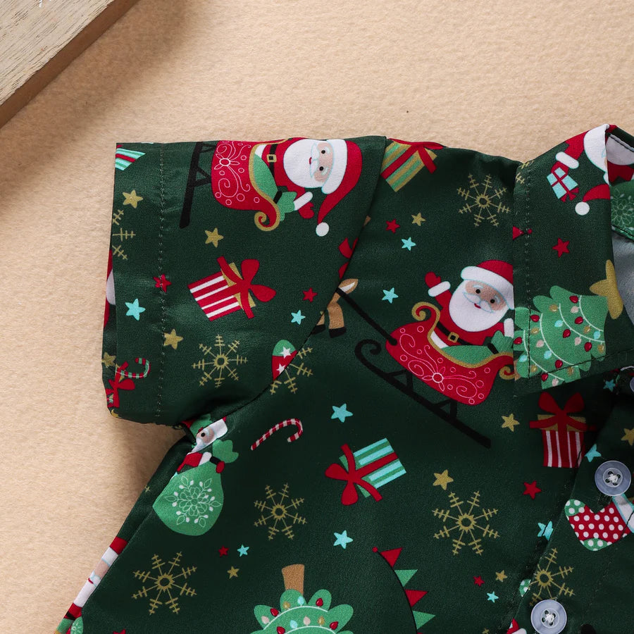 Baby Boys Short Sleeve Christmas Printed Shirt and Shorts