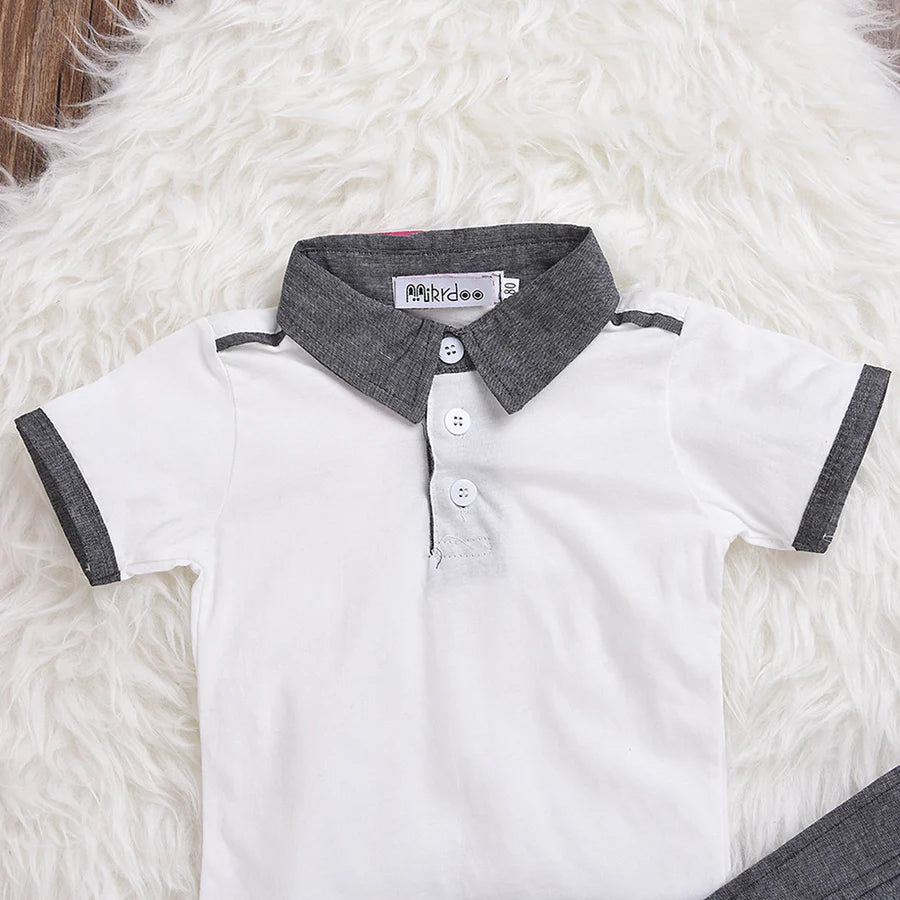 Baby Boys Solid Polo Collar Shirt and Overalls