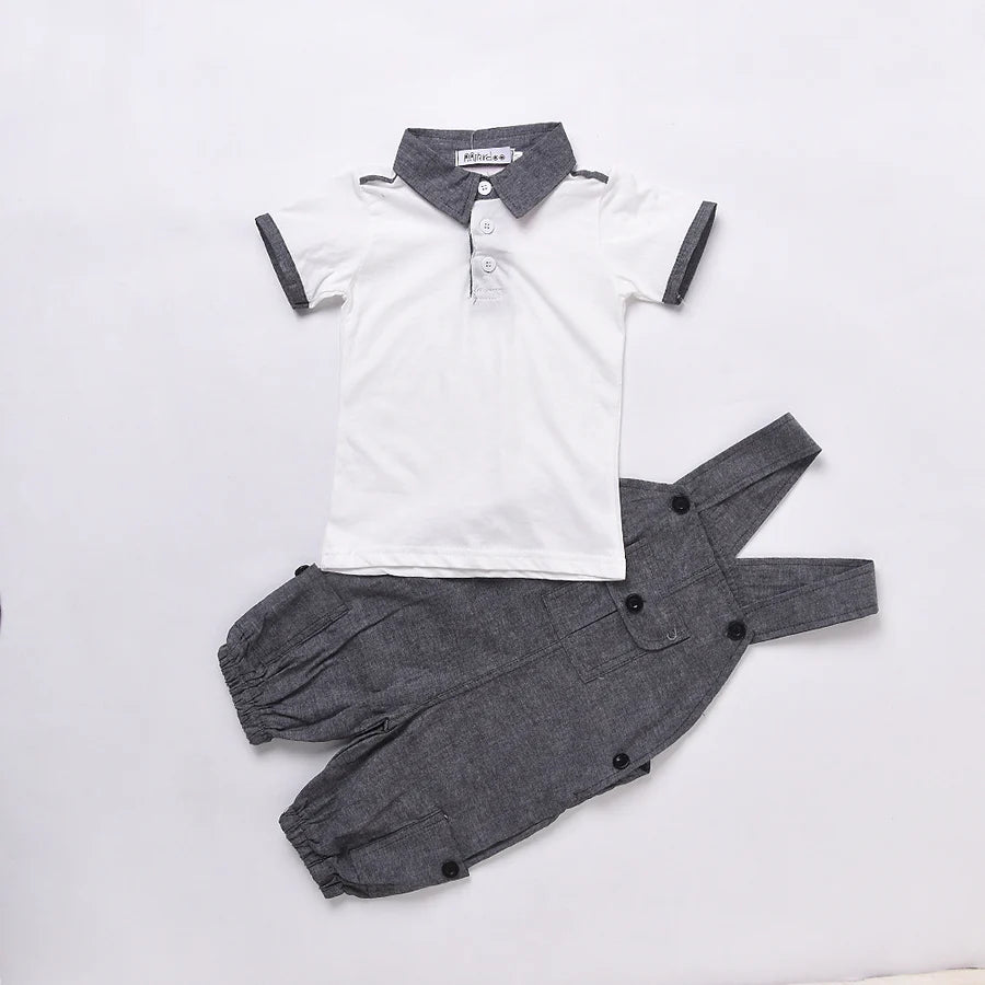 Baby Boys Solid Polo Collar Shirt and Overalls