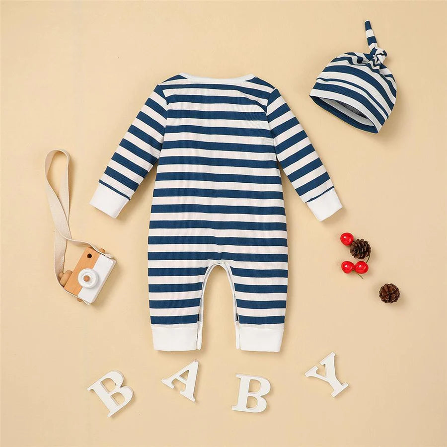 Baby Boys Striped Long Sleeve Romper and Hat