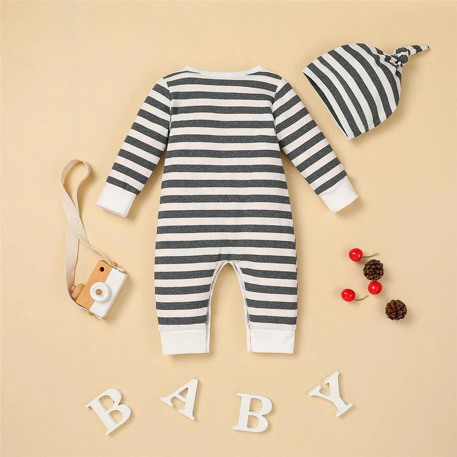 Baby Boys Striped Long Sleeve Romper and Hat