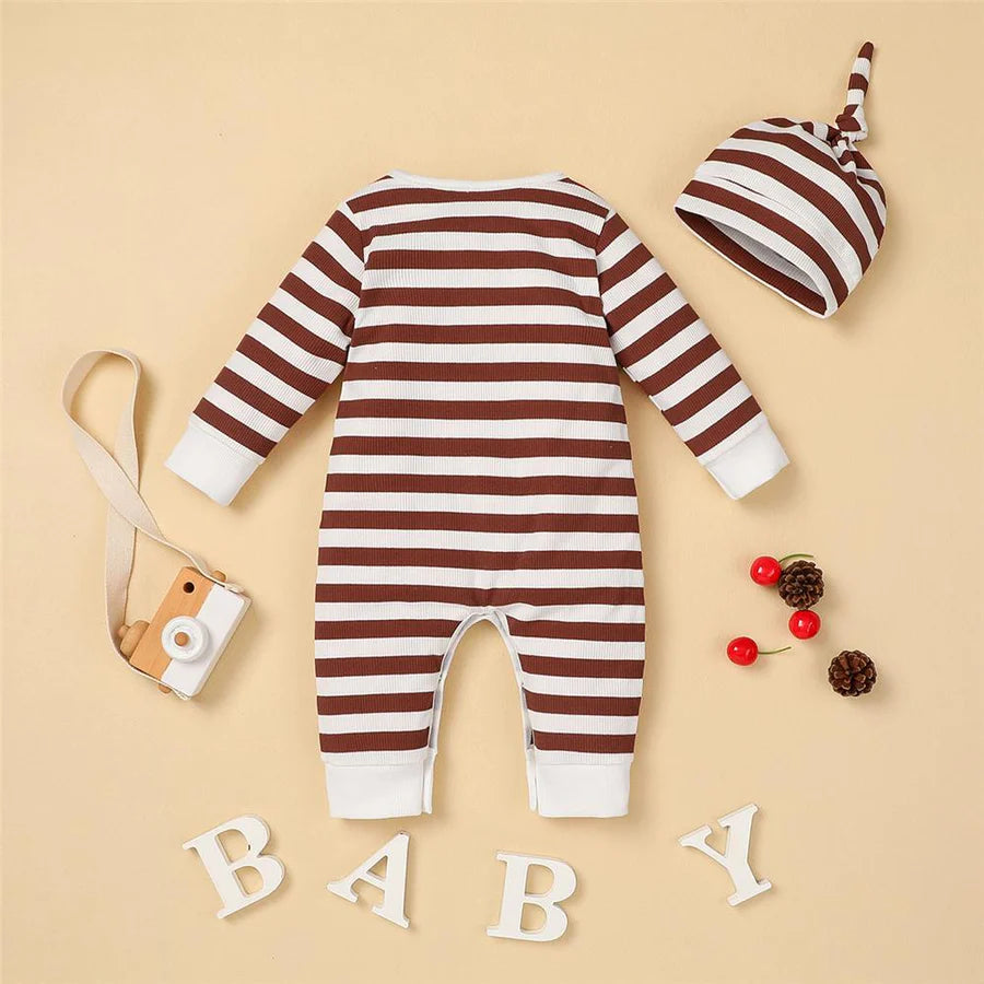 Baby Boys Striped Long Sleeve Romper and Hat