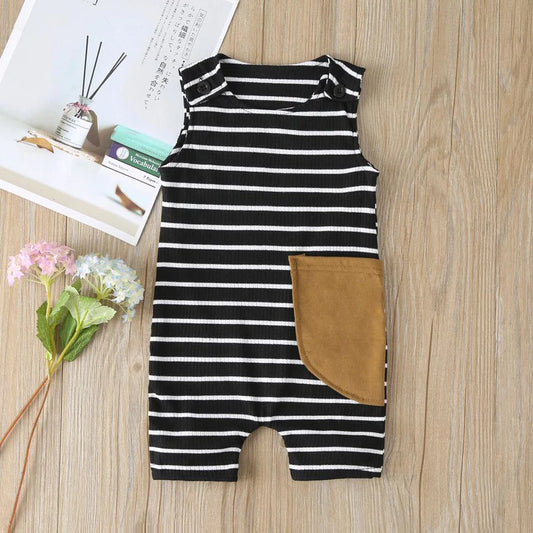 Baby Boys Striped Sleeveless Pocket Romper