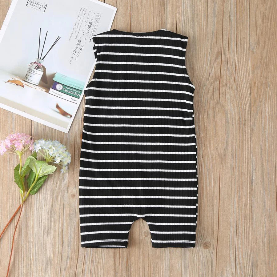 Baby Boys Striped Sleeveless Pocket Romper