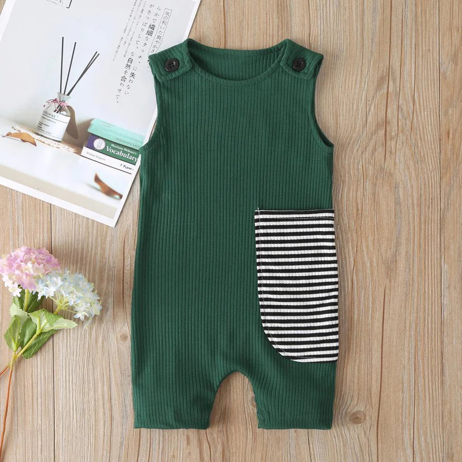 Baby Boys Striped Sleeveless Pocket Romper