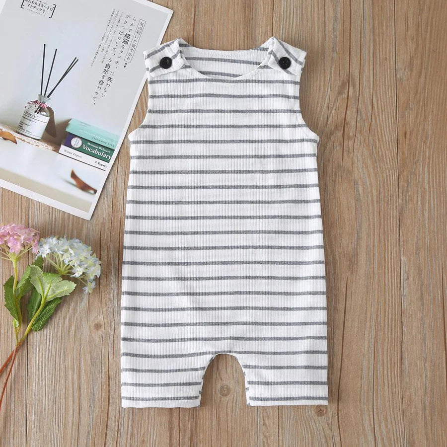 Baby Boys Striped Sleeveless Pocket Romper