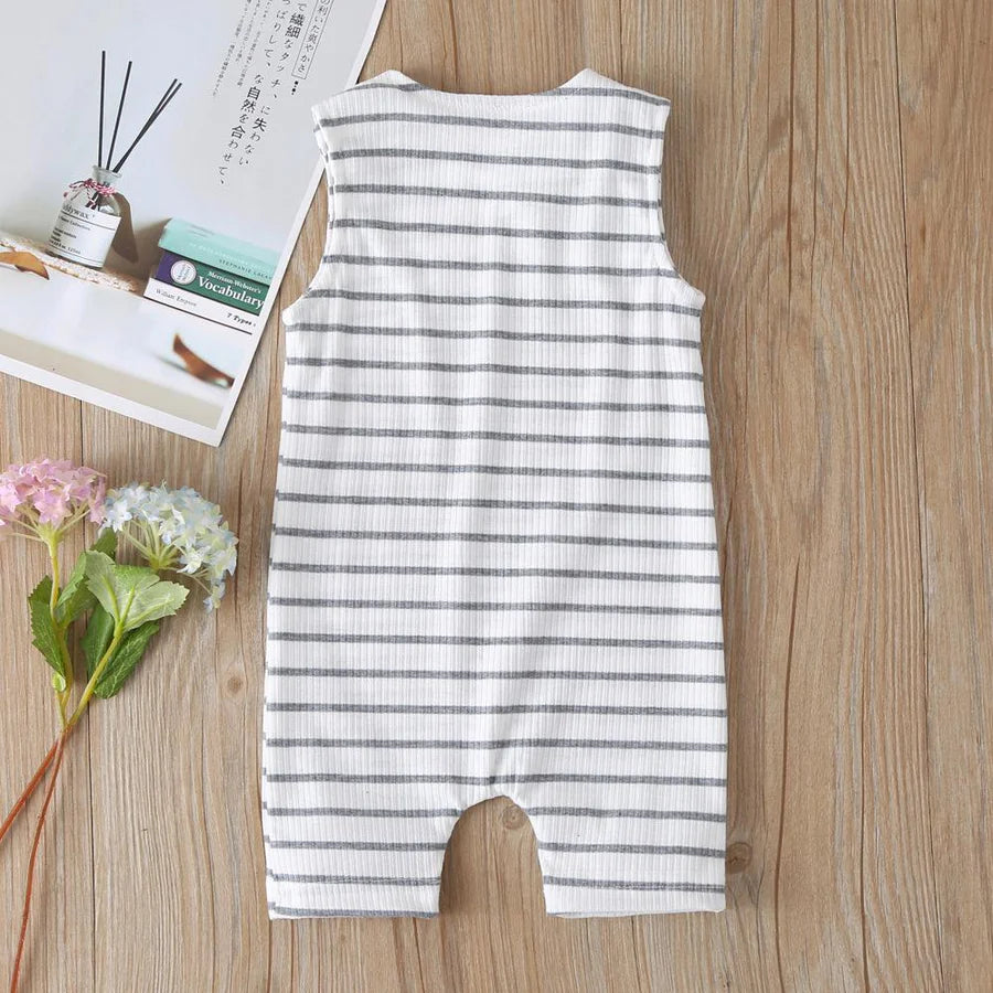 Baby Boys Striped Sleeveless Pocket Romper