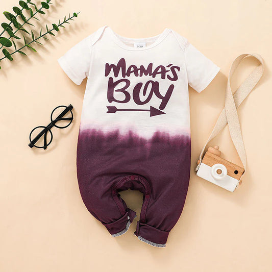 Baby Boys Summer Short Sleeve Mamas Boy Alphabet Print Jumpsuit