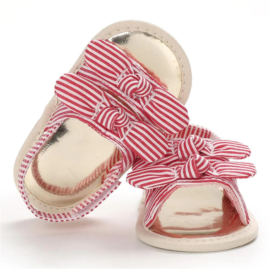 Baby Girls Bow Striped Magic Tape Sandals