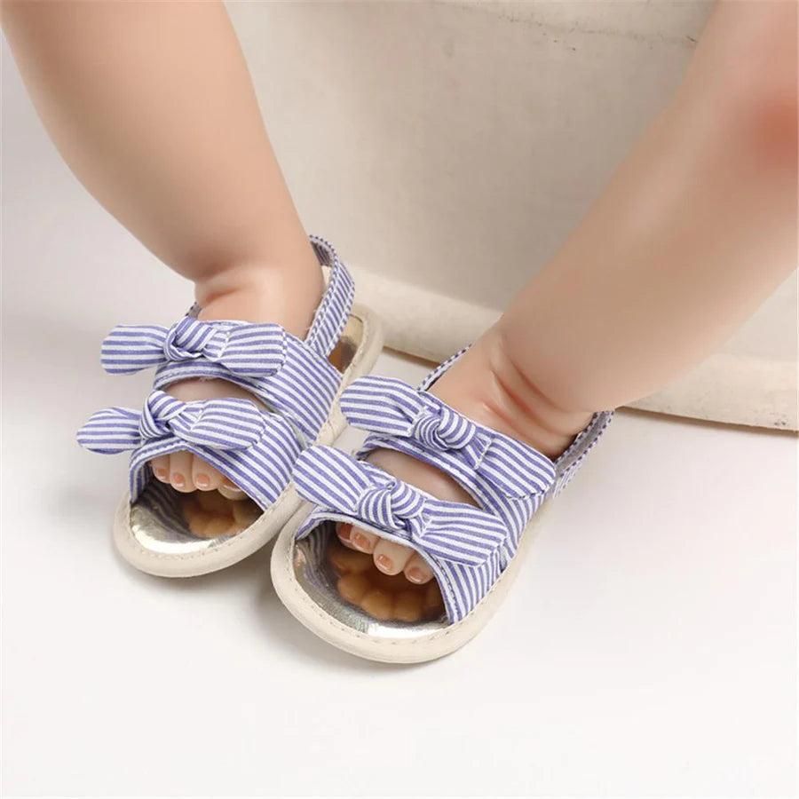 Baby Girls Bow Striped Magic Tape Sandals