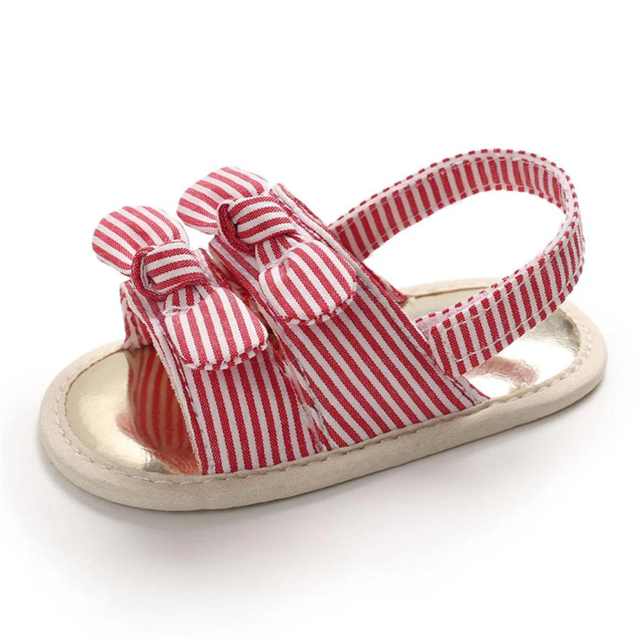 Baby Girls Bow Striped Magic Tape Sandals